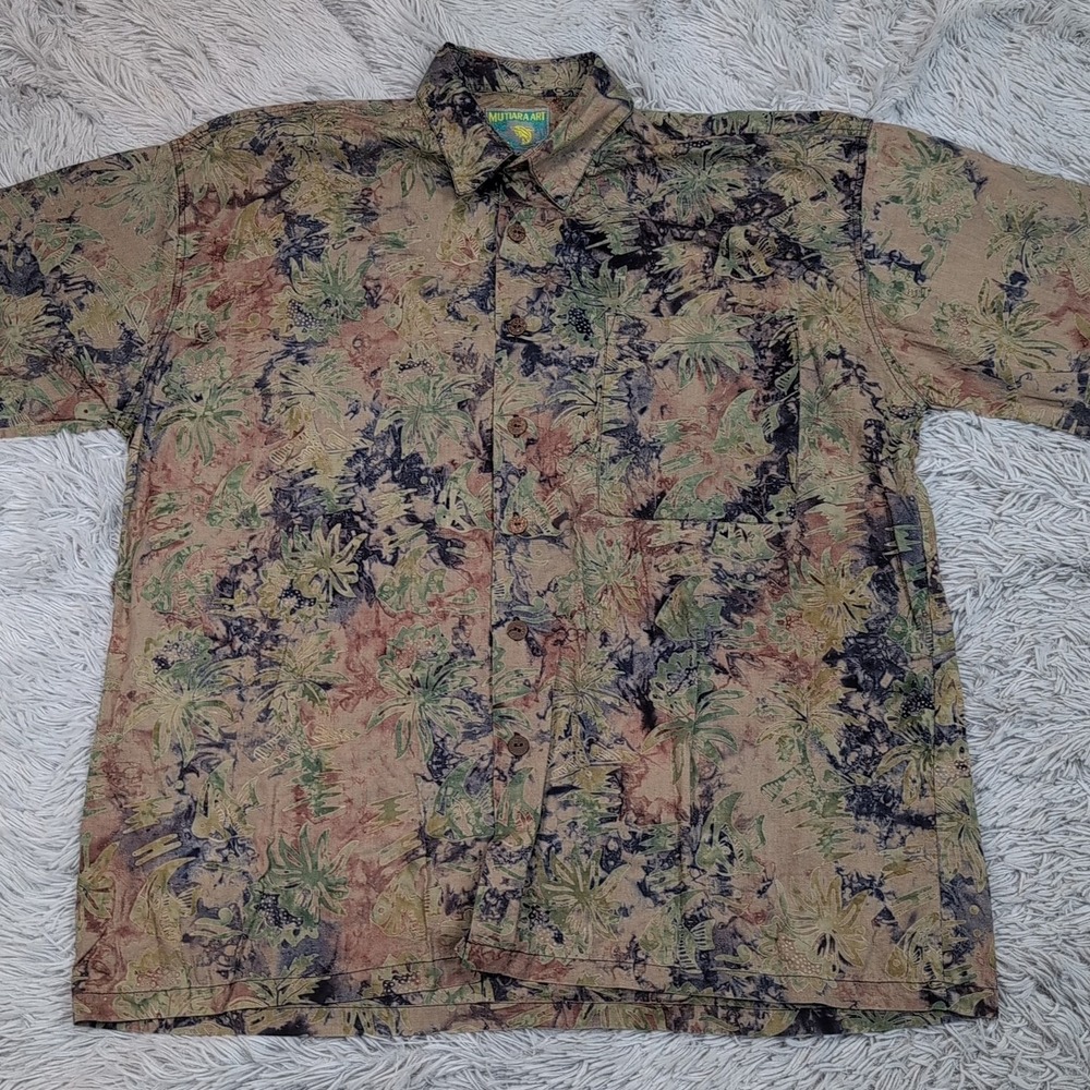 Mutiara Art Bali Shirt Womens XL Tropical Pocket Casual Button Up Vacay